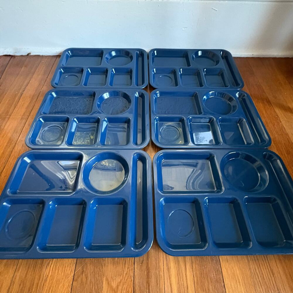 Vintage SiLite Cafeteria Trays Set of 6 Blue Mid Century Plastic Trays